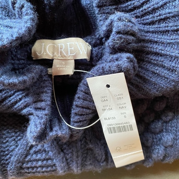 NWT J Crew Cable Knit Mini Sweater Dress Navy Blue BN154 Lambs Wool Blend Ruffle - Picture 10 of 10